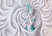 Fotobehang - Vlies Behang - Medusa Sculpture - Vrouw - Beeldhouwwerk - Kunst - Wit en Turquoise - 254 x 184 cm
