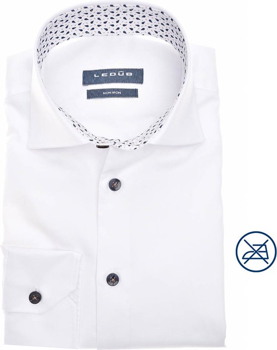 Ledub modern fit overhemd - wit - Strijkvrij - Boordmaat: 39
