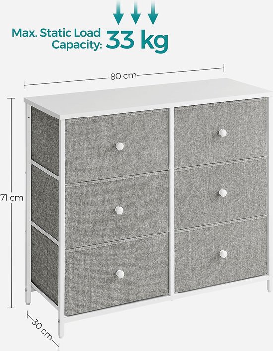 Ladekast Rosetown - 180x40x90H cm - 6 push to open lades - strak design