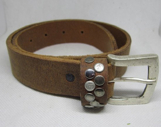 Take It - cuir - ceinture en cuir - cuir véritable - ceinture pour enfants - taille 55 - 55 cm - avec clous - marron - cognac - boucle argentée