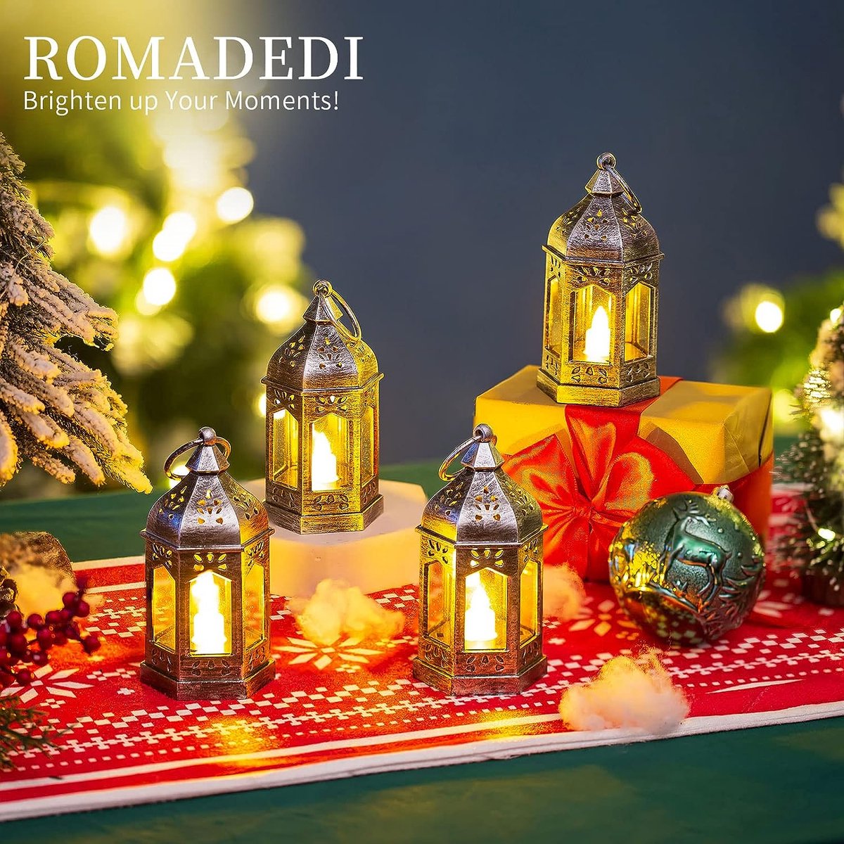 Lanternes De Noël Avec Neige - Lot De 2, Motifs Père Noël Et Bonhomme De Neige, Lumière Scintillante, Piles AA