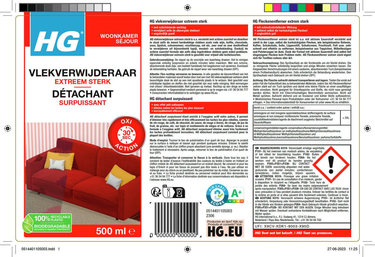 HG vlekverwijderaar extra sterk 500ml - afbeelding 2