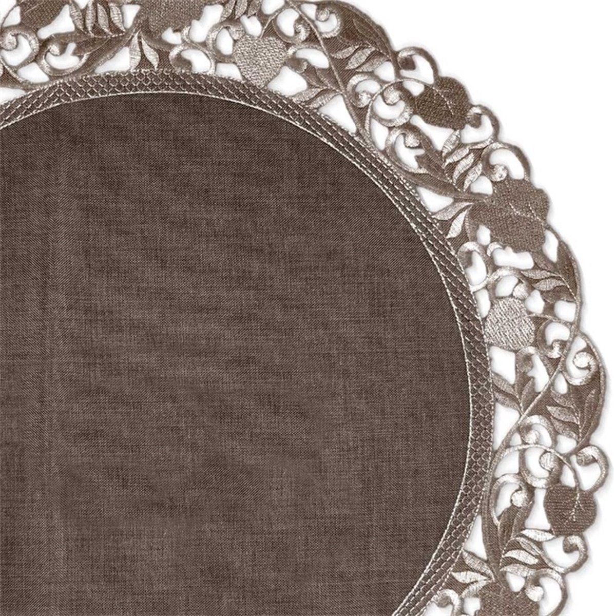 Tafelkleed - Linnenlook Bruin met blaadjes - Rond 50 cm