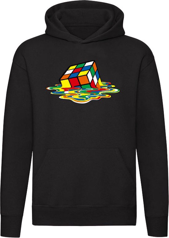 Gesmolten Rubiks Cube Hoodie - game - retro - wiskunde - denken - puzzel - leren - verf - schilder - rubix - nerd - spel - grappig - unisex - trui - sweater - capuchon