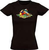 Gesmolten Rubiks Cube Dames T-shirt - game - retro - wiskunde - denken - puzzel - leren - verf - schilder - rubix - nerd - spel - grappig