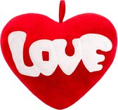 Brubaker Pluche kussen in hartvorm - Love - rood 32 cm - hartkussen geborduurd