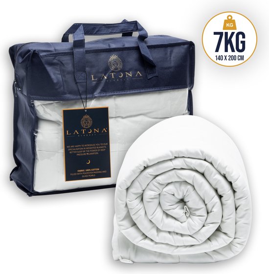 Latona Blanket® Verzwaringsdeken 7kg - Weighted Blanket - Wit - 140 x 200cm - 100% katoen - 7-laags