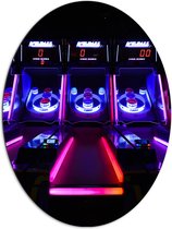 Dibond Ovaal - Ballengooien Spel in Arcade Hal - 72x96 cm Foto op Ovaal (Met Ophangsysteem)