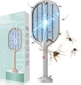 Elektrisch Oplaadbare Vliegenmepper – Accu - muggenlamp - UV-lamp - USB Oplaadbaar – Led Vliegenvanger - Vliegenlokker en Muggen Racket – Extreem goed – Geen last meer van muggen