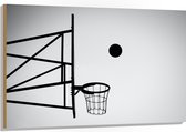 Hout - Bal Vallend in Basket (Zwart-wit) - 120x80 cm - 9 mm dik - Foto op Hout (Met Ophangsysteem)