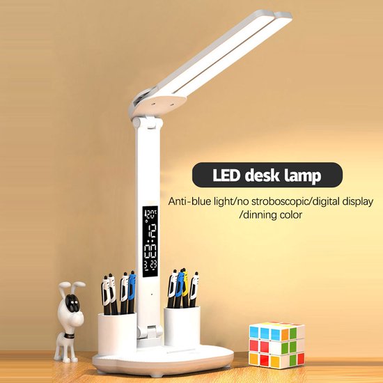 Lampe de bureau LED pliable lampe de table multifonctionnelle avec calendrier tactile veilleuse avec porte-stylo pour chambre étude lampe de lecture