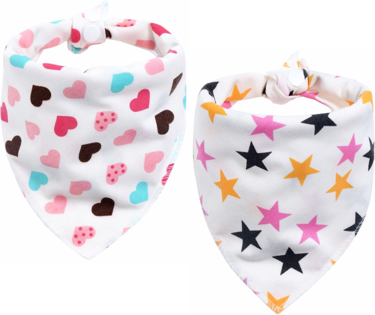 Goedkoopste Bandana slabben set hartjes en sterren - bandana slabben 2 stuks - kwijlslabben set
