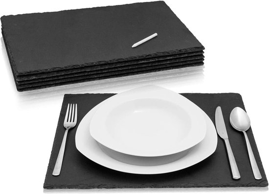 Set d'assiettes en ardoise (6 pièces) avec marqueur à craie pour écrire