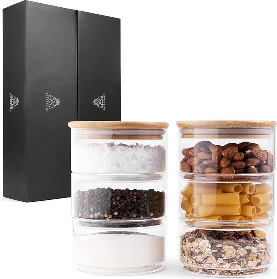 Stackable Sprinkle Jar Stackable Storage Jars with Lids, Set of 6 x 400 ml in 2 Separate Lids ...