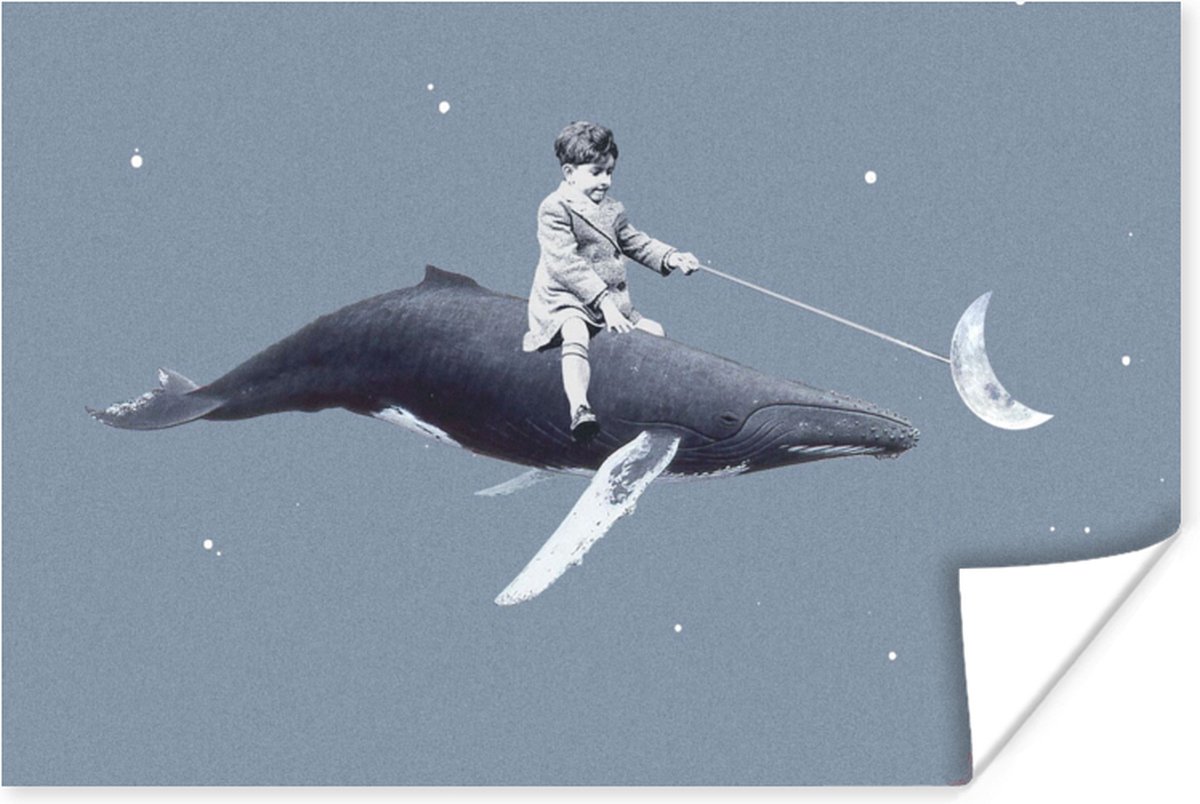 Poster Ruimte - Jongen - Maan - Walvis - 90x60 cm