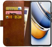 Rosso Element Book Case Wallet Hoesje Geschikt voor Realme 11 Pro Plus | Portemonnee | 3 Pasjes | Magneetsluiting | Stand Functie | Bruin
