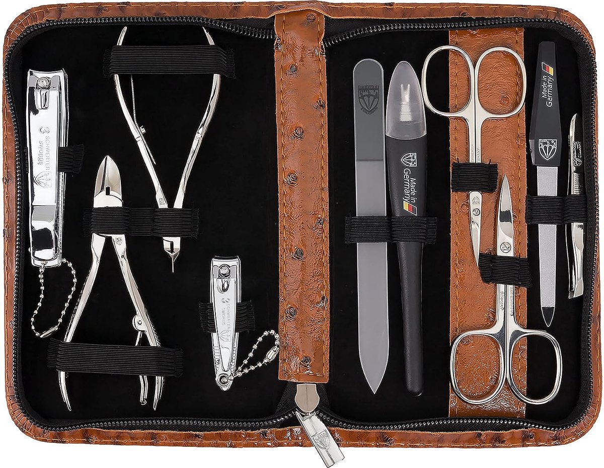 Goedkoopste Swords exclusieve 10 delige traanset voor manicure, pedicure en nagelverzorging, verschillende Kleuren, topkwaliteit Donkerbruin