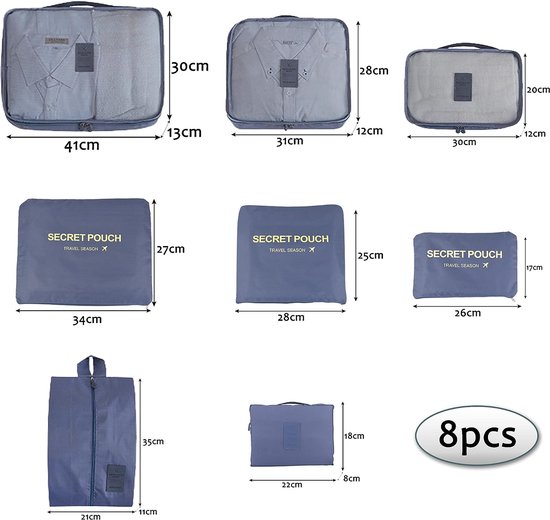 8 Pièces Organisateurs De Voyage Packing Cubes - Rangement Valise Pour Vêtements, Chaussures Et Cosmétiques