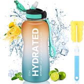 Waterfles, 2,2 l, sportwaterfles met tijdmarkeringen, 2,2 liter, BPA-vrij, voor fietsen, wandelen, kamperen, yoga, gym, geschikt voor koolzuurhoudende dranken