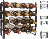 4-laags stapelbaar wijnrek, 3-in-1 flessenrek voor 16 flessen, afzonderlijk te gebruiken of stapelbaar metalen wijnflessenrek, vrijstaand wijnopslagrek voor kastkast (zwart)