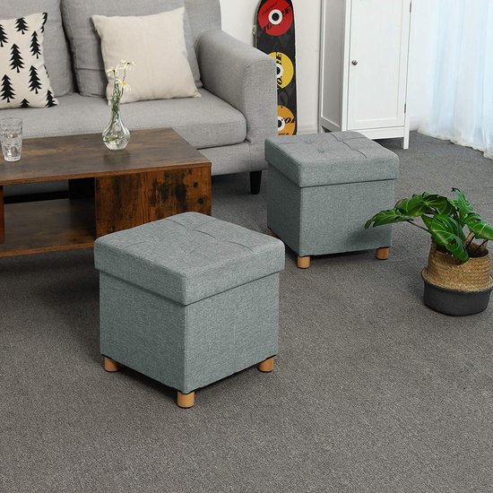 Hocker - Kruk Met Opbergruimte - Ottoman - Grijze Zitstoel Met Opbergruimte - 38 x 40 x 38 cm (B/H/D)