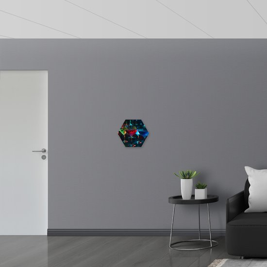 Dibond Hexagon - Bar - Club - Alcohol - Cocktail - Kleuren - 40x34.8 cm Foto op Hexagon (Met Ophangsysteem)
