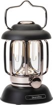 Skandika Forsol LED Camping Lamp in Retro Stijl – Tentlampen - Oplaadbaar, Continu Dimbaar, 4400mAh Batterij, USB-C, 500 g - Lantaarn voor Kamperen, Tuin, Decoratie, Wandelen [Energieklasse A+] – 11 x 11 x 17 cm (LxBxH) - zwart