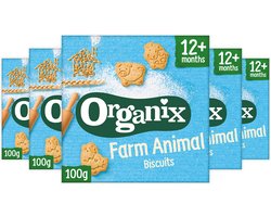 Organix Farm Animal Biscuits 12+m - Babymaaltijd - Babyvoeding - Peuterkoekjes 5 x 100g - Voordeelverpakking