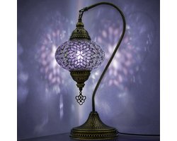 Mozaiek Zwanenhals Lamp, Handgemaakte, Nachtlampje, Turkse, Arabisch, Oosterse, Tiffany, Marokkaanse Decoratieve Tafellampen Voor Slaapkamer, Bureau, Woonkamer En Perfecte Cadeau Voor Speciale Dagen - Paars