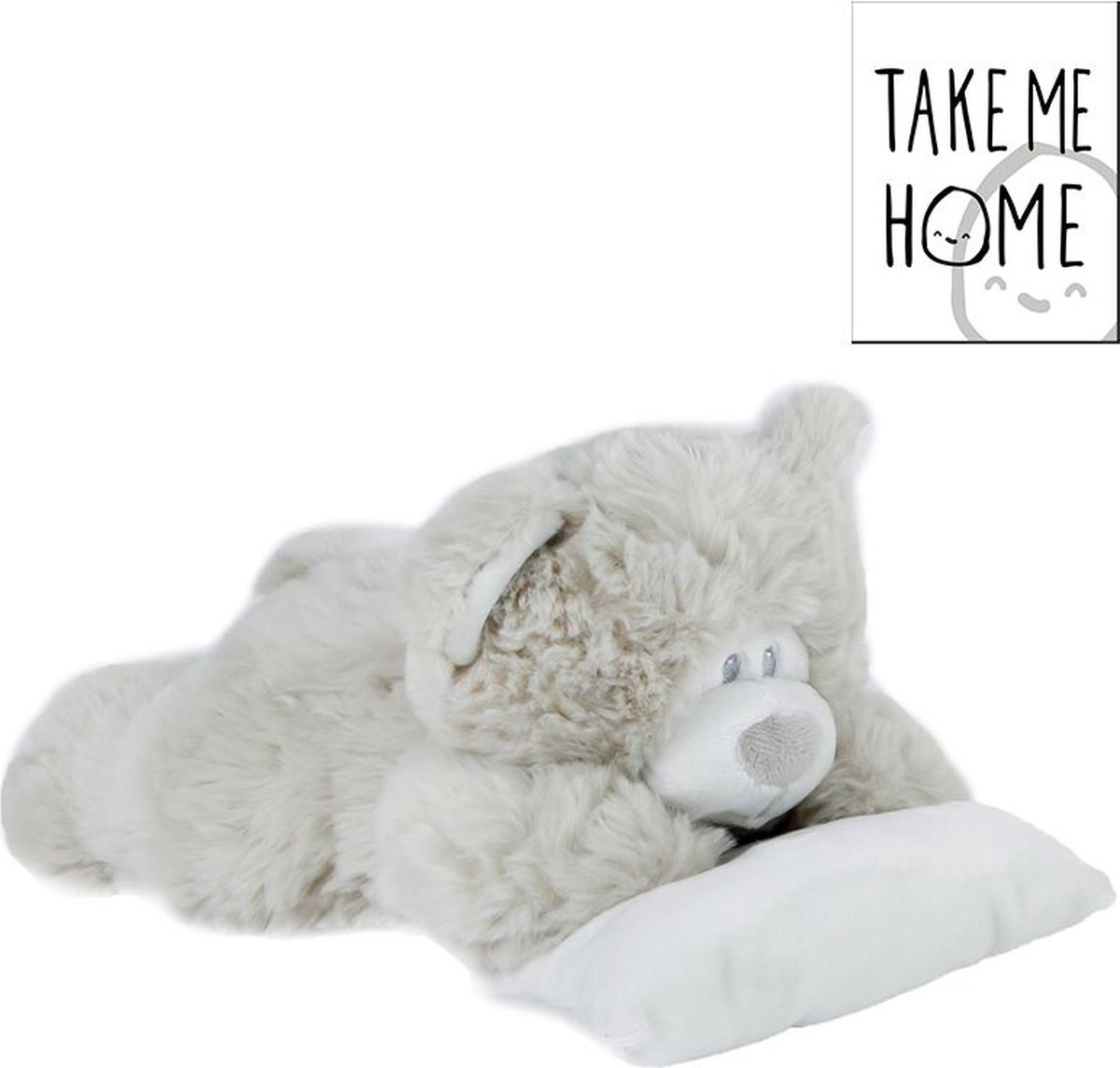 Take Me Home Pluche Beer Liggend Met Kussen 25 cm Grijs