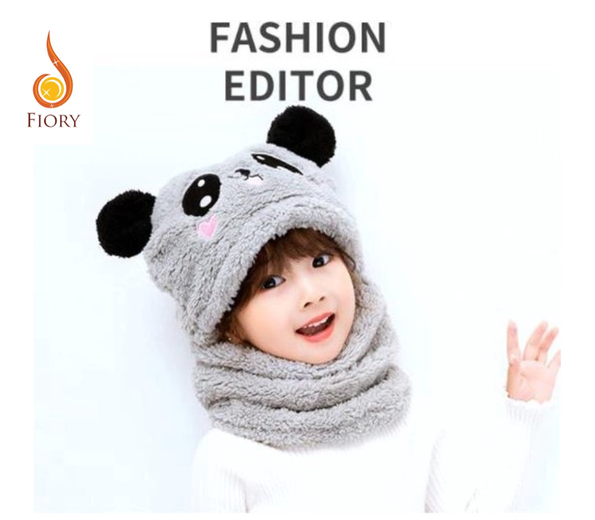 Fiory Wintermuts en Sjaal Kinderen| 2 in 1| Wintermuts beer kids| Muts| Fleece wintermuts| Grijs | 1.5 -5 jaar