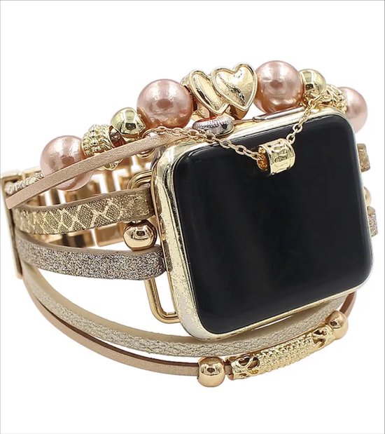 Apple Watch bracelet montre bohème 44 mm Breloques Cuir Perles Glam