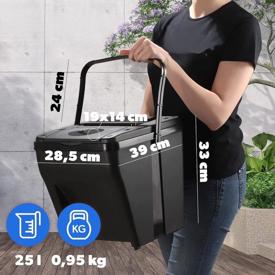 Poubelle - poubelle - pour la cuisine - 3 -in -1 - 24 litres - noir – MINA