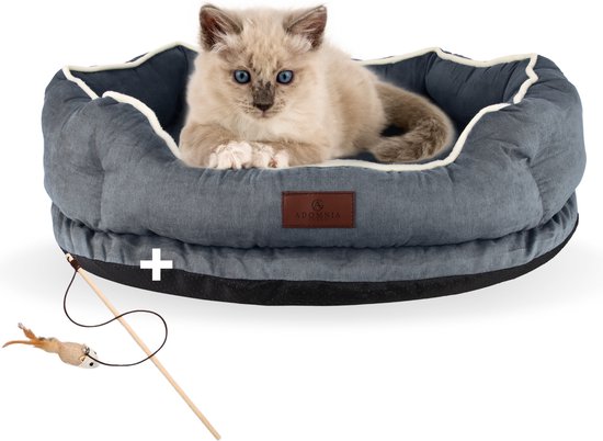AdomniaGoods - Luxe kattenmand - Crown hondenmand - Antislip kattenkussen - Wasbaar hondenkussen - Afneembare hoes - Grijs 50cm