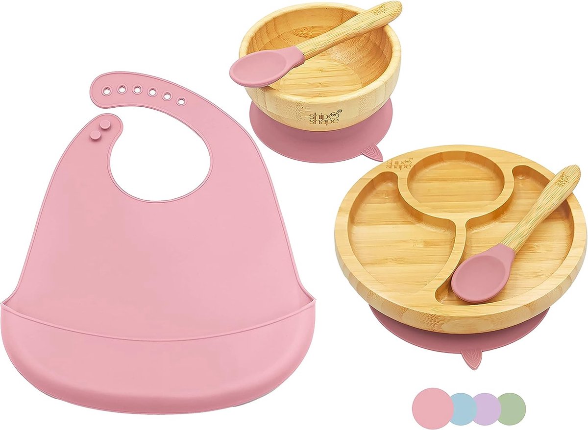 Goedkoopste Babyserviesset - bamboe kinderborden & kom & 2x siliconen lepels & slabbetjes - babyetenset vrij BPA - kinderservies set met zuignap voor peuters, kinderen - gratis e-book