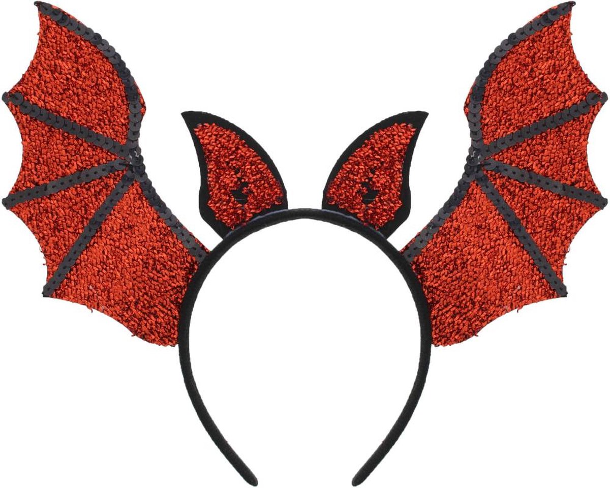 Zac's Alter Ego - Red Glitter Bat Head Bopper Haarband - Zwart/Rood