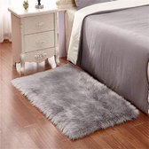 Topkwaliteit lamsvel imitatie tapijt, kunstbont, decoratief lamsvel tapijt langharig imitatievacht wol bedkleedje bankmat (grijs, 50 x 150 cm)