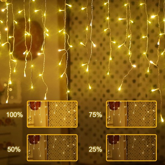 Rideau Guirlande Lumineuse 6m x 3m - 600 LED - 8 Modes - Warmwit