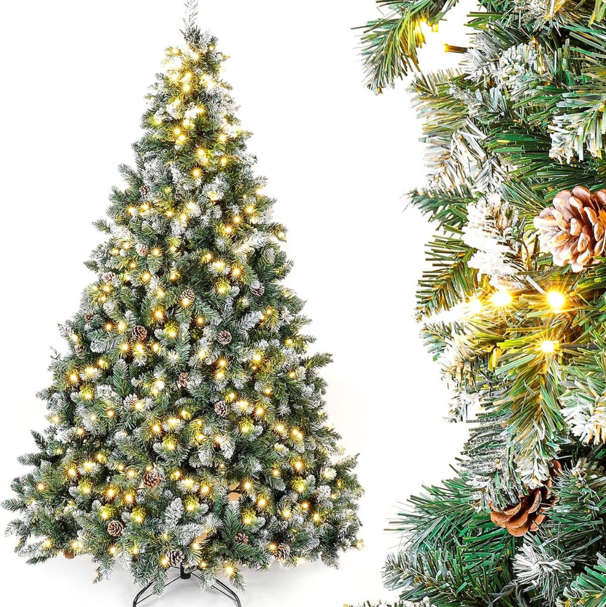 Kunstkerstboom met Verlichting - Wit, Sneeuw & LED-dennenboom