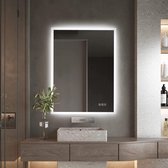 Miroirs de salle de bain à LED Miroir de maquillage mural 70x50 cm avec interrupteur tactile, lumière 3 couleurs à intensité variable, antibuée, fonction de gradation de mémoire, miroir intelligent éclairé