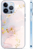 Hoozey - Hoesje geschikt voor Apple iPhone 15 Pro - Watercolor print - Licht Roze / Wit