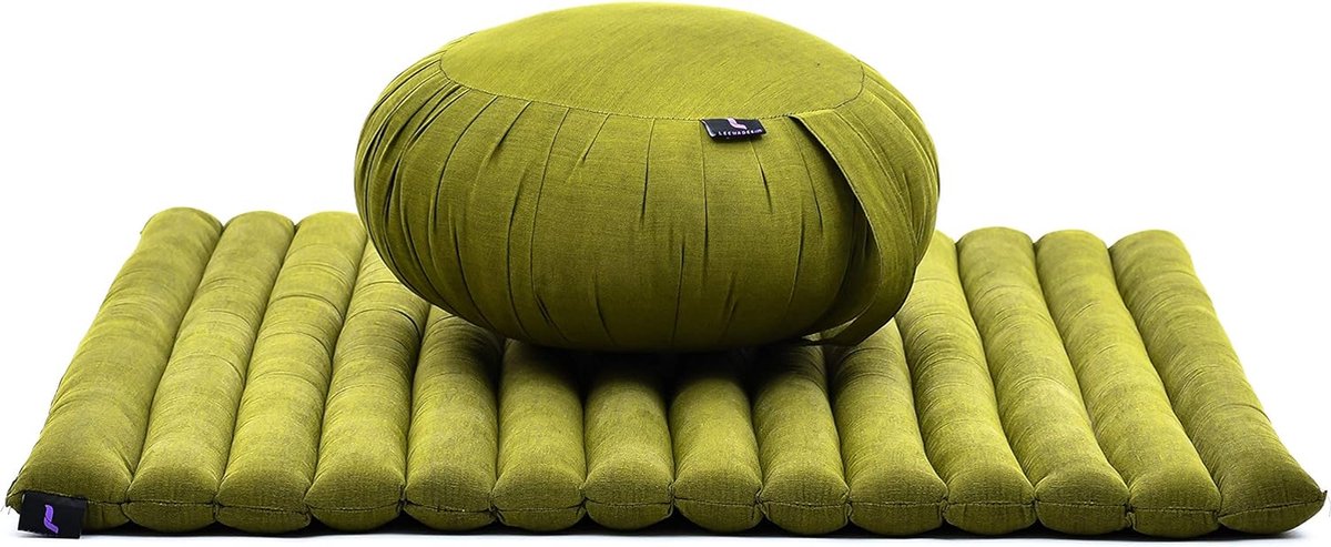 Meditatie Kussenset - 1 Rond Zafu Yoga Kussen en 1 Vierkante Oprolbare Zabuton Mat Gevuld met Eco-Vriendelijke Kapok