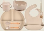 8-Delig Kinder Baby Servies Beige, Set met Siliconen zuignap - Anti-slip, BPA-vrij, Onbreekbaar, Magnetron, Vriezer, Vaatwasser