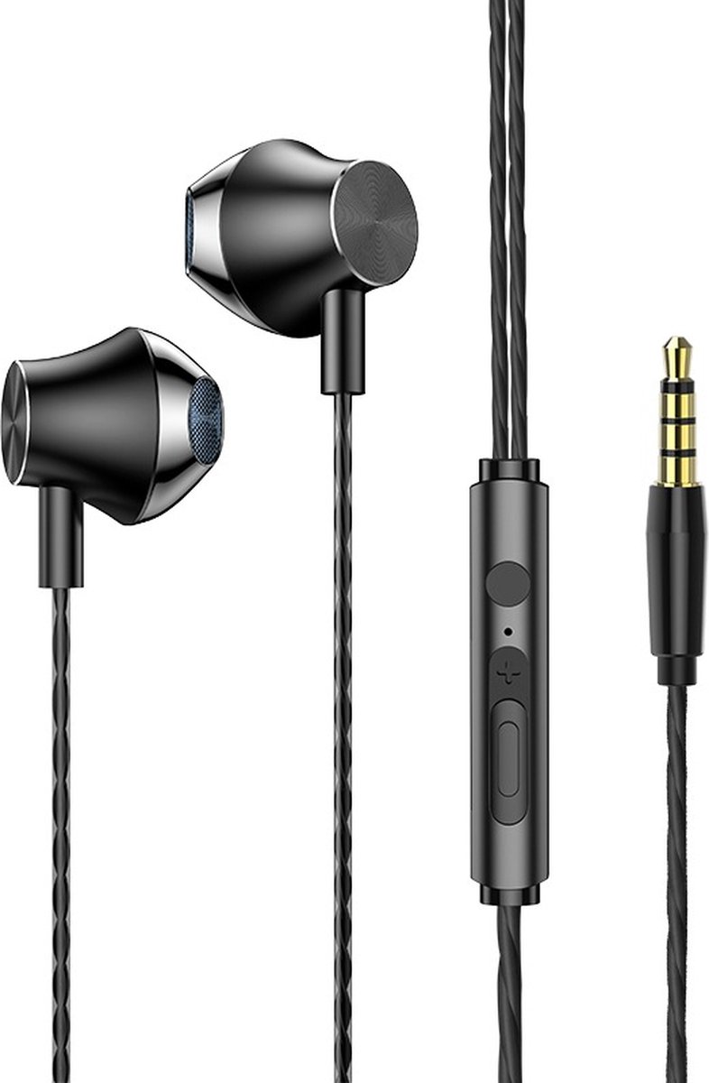 Earpods - Bedrade oortjes - In Ear Oordopjes - Oortjes met Draad en Microfoon - Extra Bass - 3,5mm Jack Aansluiting - 120cm kabel - Zwart