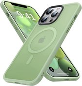 Hoesje Geschikt voor Apple iPhone 13 Pro Max - Compatibel met MagSafe - Matte Beschermhoes - Back Cover met Magneet - Geschikt voor Draadloos Opladen met Magnetische Ring - Groen