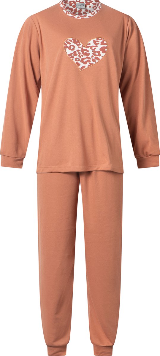 Lunatex extra dikke dames pyjama 124198 - roestbruin met panter hart