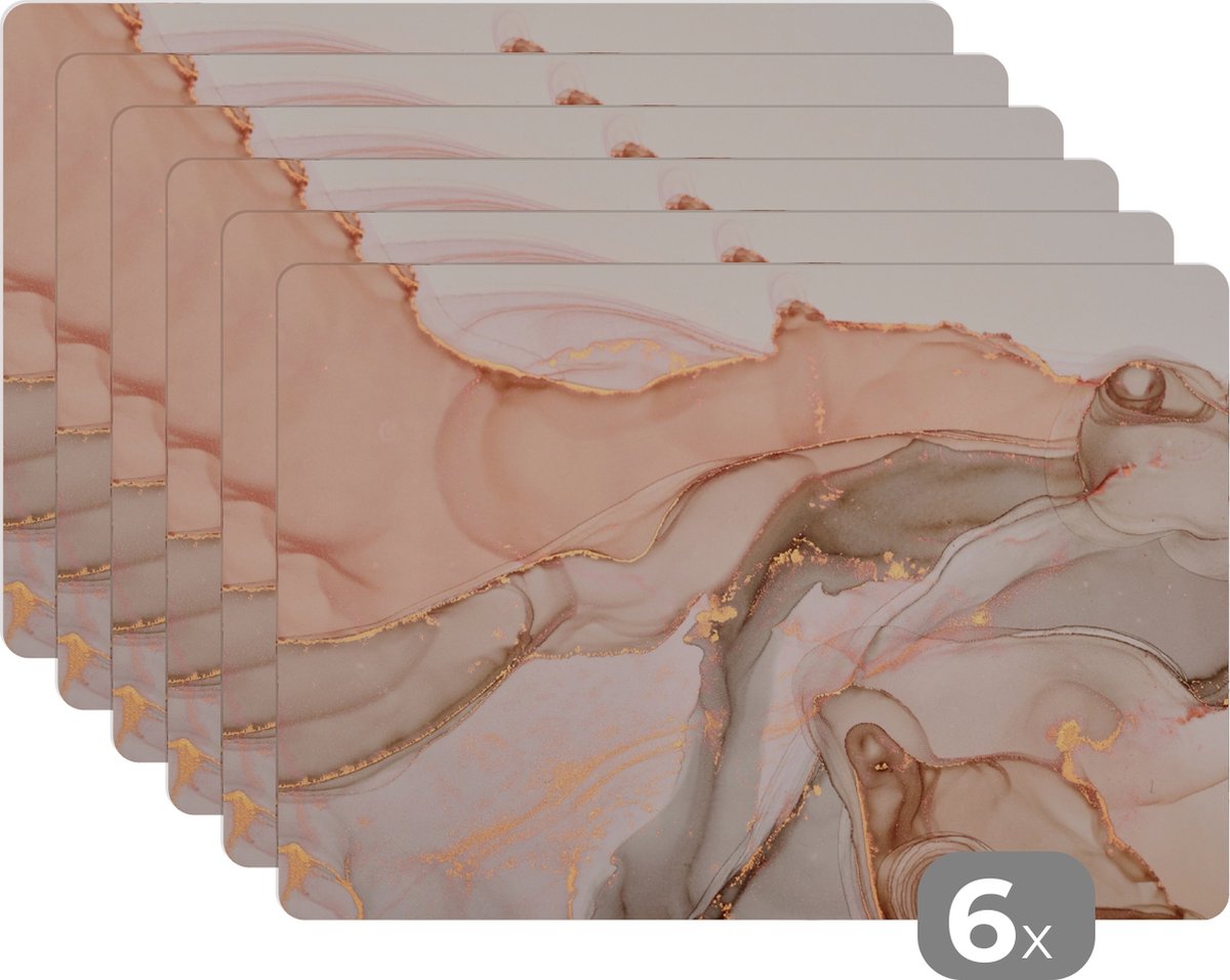 Placemats - Marmer - Roze - Rosé - Onderleggers placemat - 45x30 cm - 6 stuks