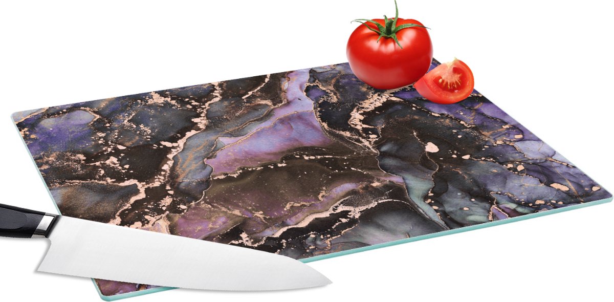 Glazen Snijplank - 39x28 - Marmer - Goud - Roze - Snijplanken Glas
