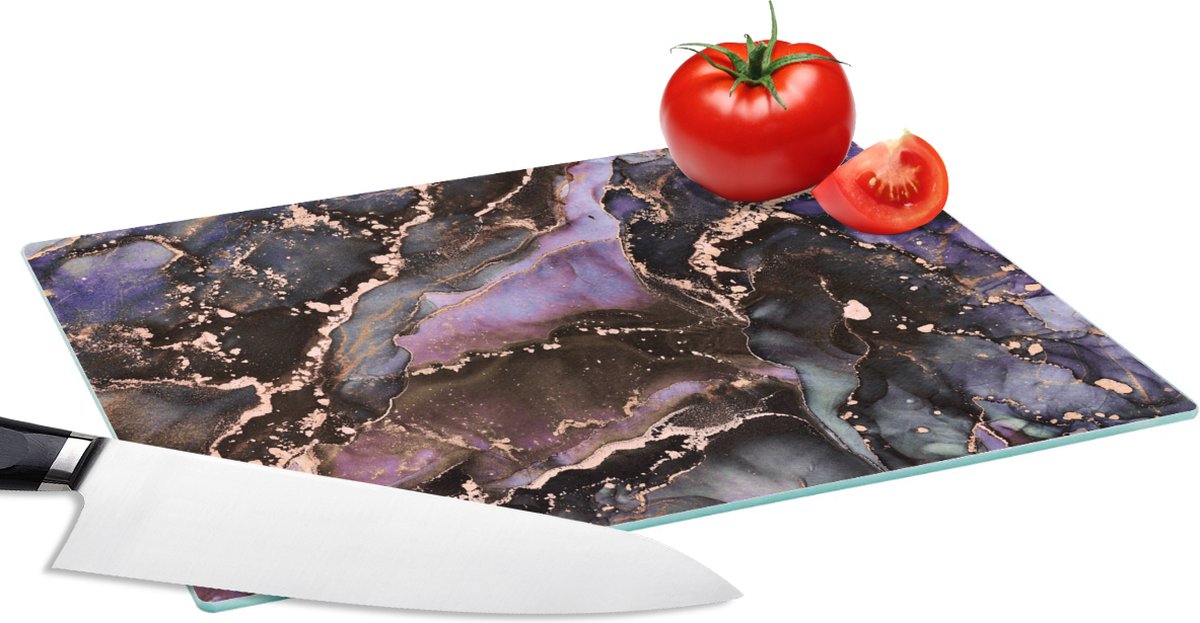 Glazen Snijplank - 28x20 - Marmer - Goud - Roze - Snijplanken Glas