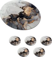 Onderzetters voor glazen - Rond - Zwart - Marmer - Luxe - Goud - 10x10 cm - Glasonderzetters - 6 stuks